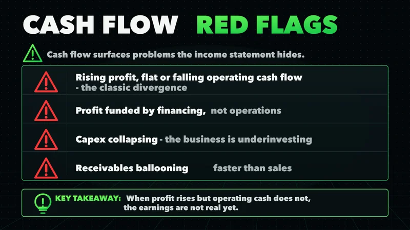 Neon checklist of cash flow red flags, led by rising profit with flat operating cash flow