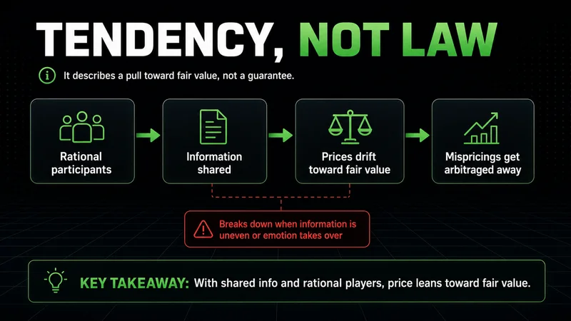 Neon flow showing rational players and shared information pulling prices toward fair value