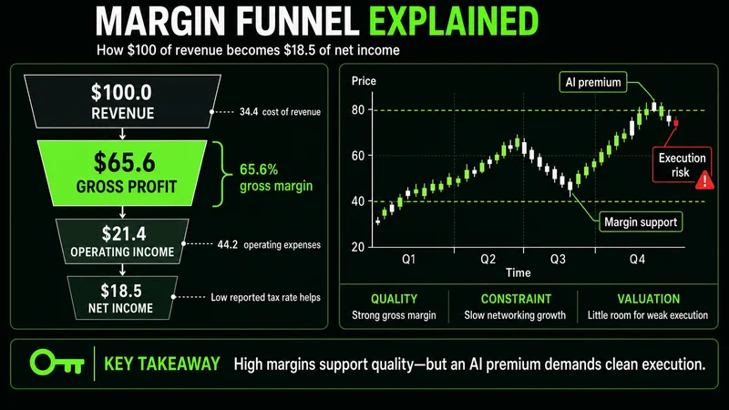 Cisco margin funnel from revenue through gross profit, operating income, and net income