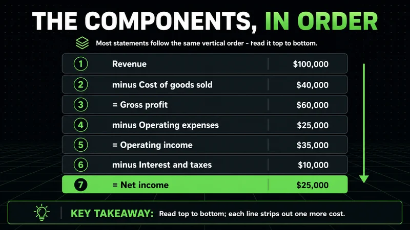 Neon income statement ladder of components from revenue down to net income
