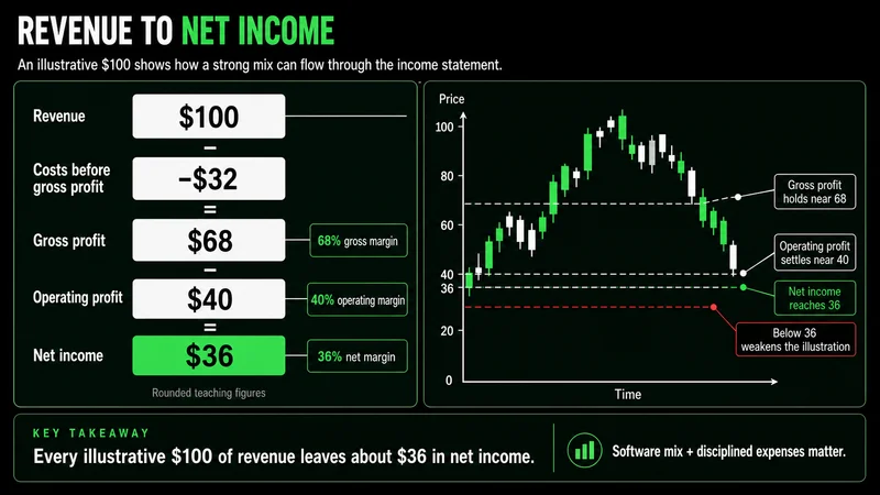Annotated Broadcom income statement from revenue to net income