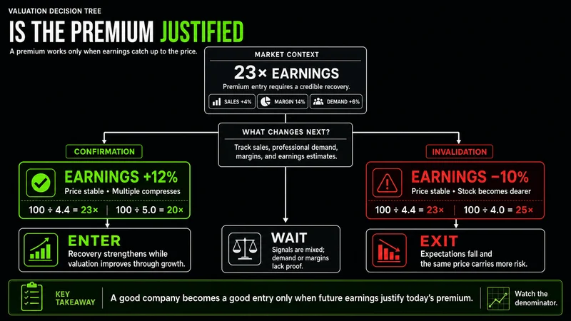 Decision tree testing Home Depot’s 23 times forward P/E against growth and margin confirmation