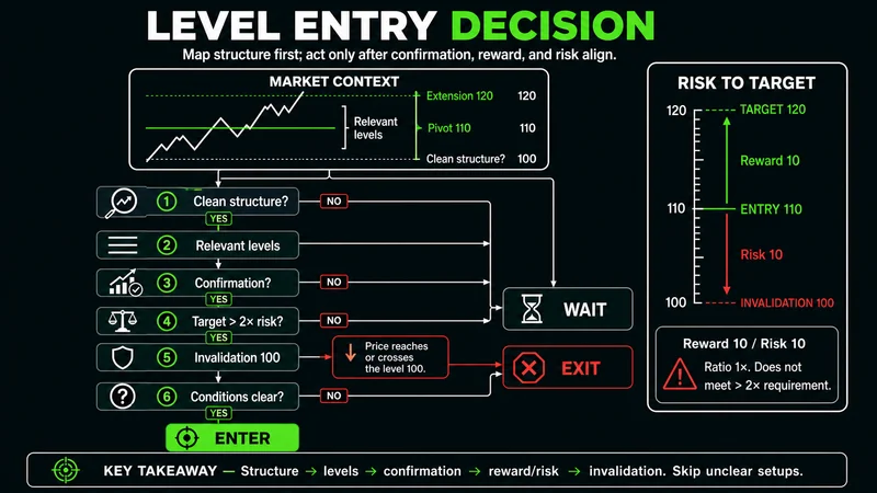 Decision tree for confirming a technical level, setting targets, and defining invalidation