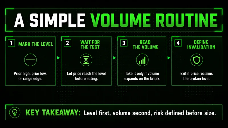 Four-step volume routine: mark the level, wait for the test, read the volume, define invalidation