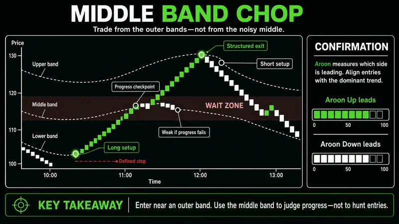 Annotated Renko chart contrasting middle-band chop with valid outer-band setup zones