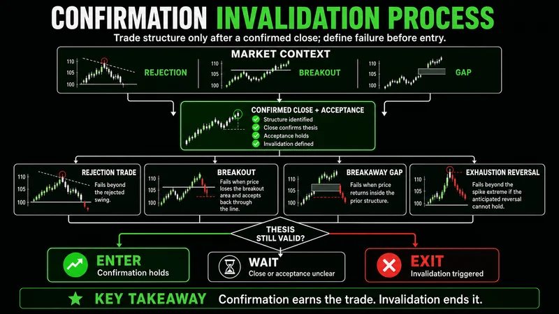 Decision tree for confirming trendline and gap trades with invalidation