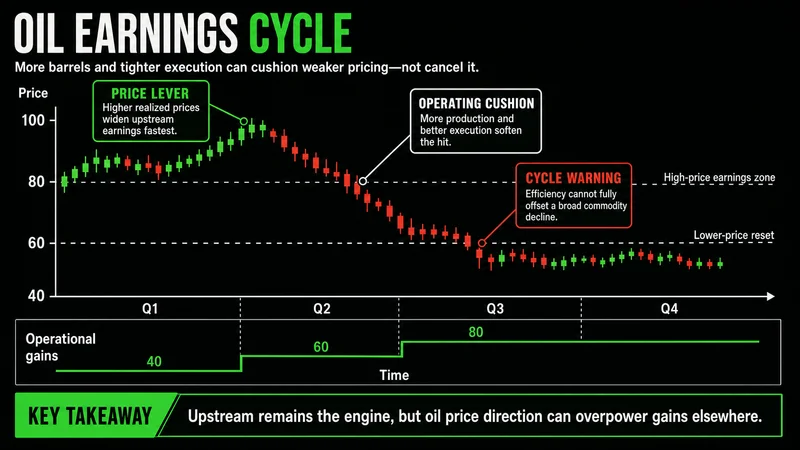 Annotated oil-price cycle showing how weaker prices can offset higher production