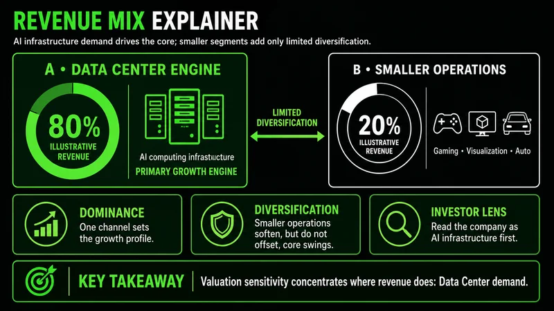 Revenue mix diagram showing Data Center as roughly 90% of total sales