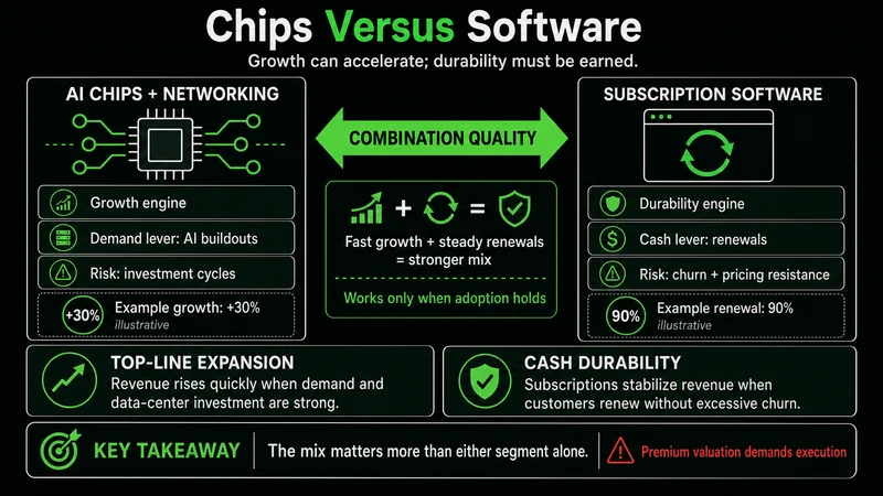 Comparison of Broadcom semiconductor and infrastructure software revenue