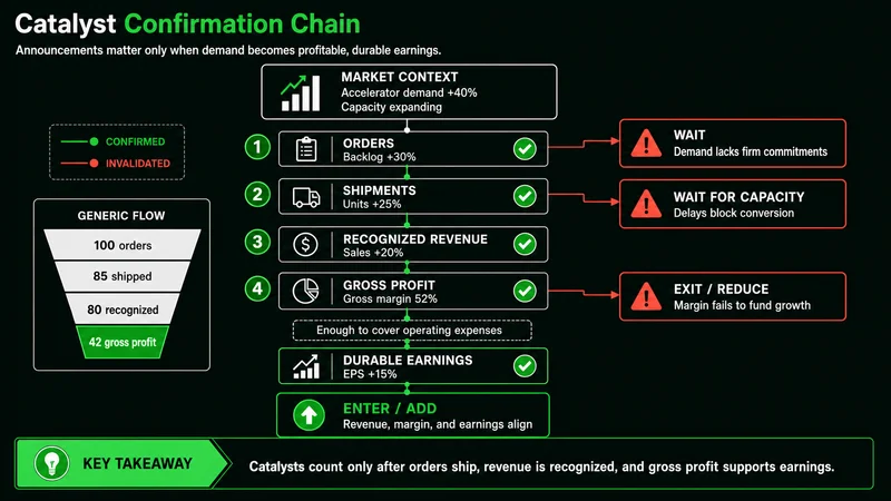 Decision chain from AI demand and orders to revenue, margin, and cash flow