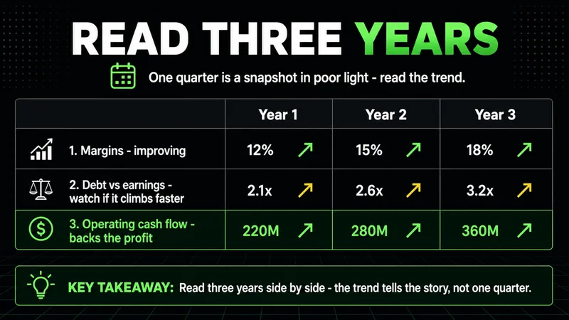Neon three-year table tracking margins, debt and cash flow trends to analyze a stock