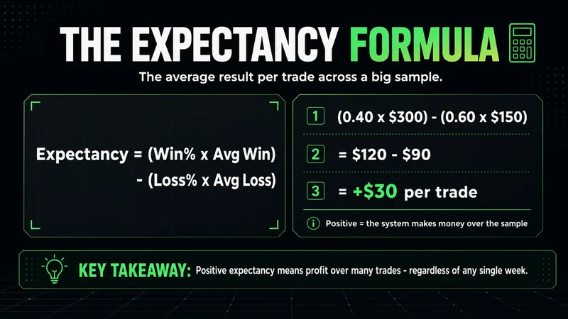 Neon expectancy formula worked to +$30 per trade from win rate and average win and loss