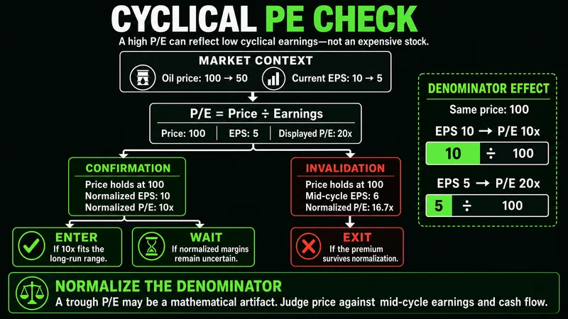 Decision tree for evaluating a high oil-stock P/E during weak earnings