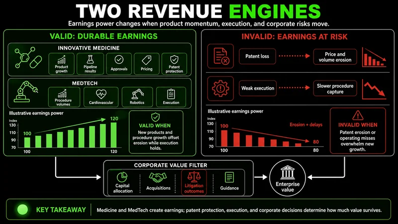 Neon comparison of JNJ Innovative Medicine and MedTech revenue engines totaling $94.2 billion