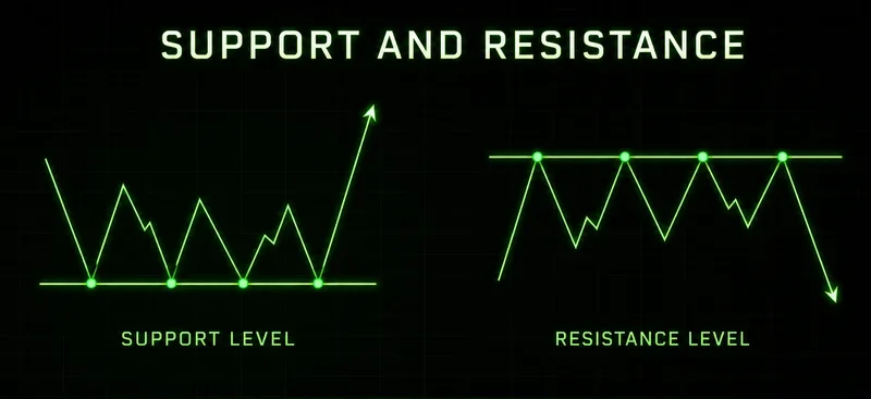 Support and resistance trading showing price breaking resistance, retesting it as support, and continuing upward.