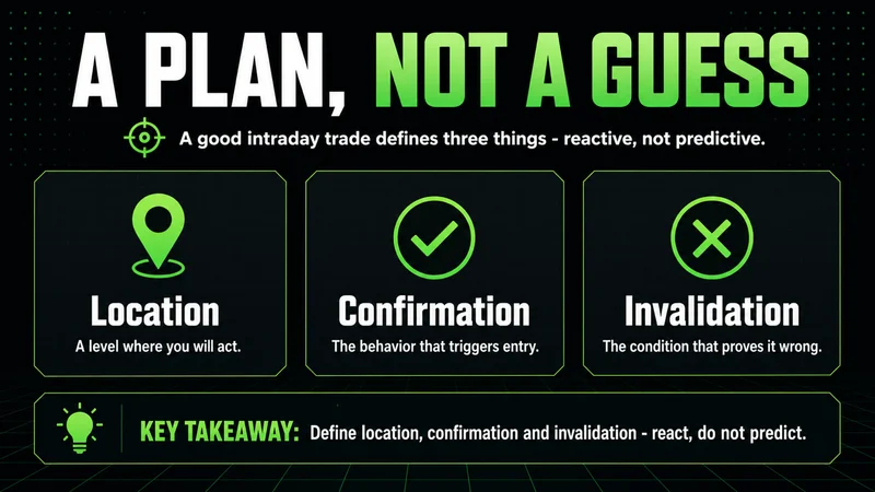 Neon cards on a day-trade plan: location, confirmation and invalidation