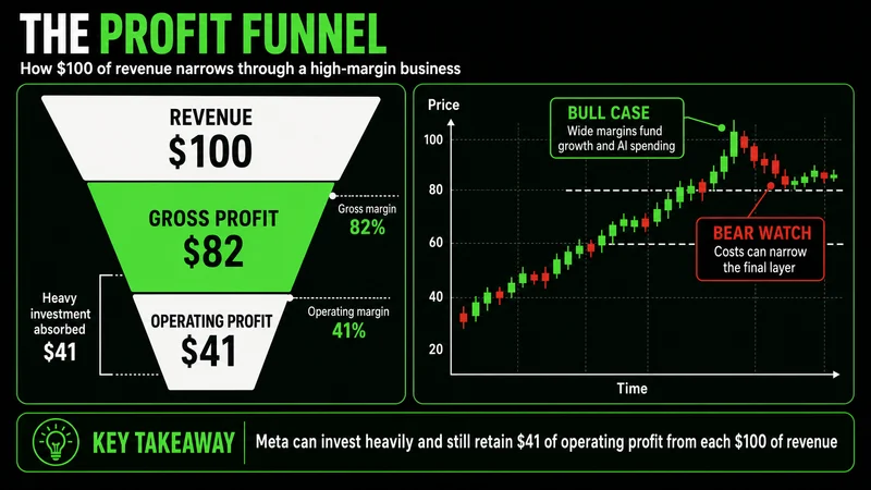 Profit funnel showing revenue narrowing to gross profit, operating income, and net income
