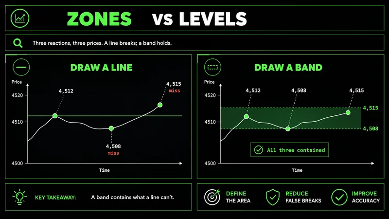 Zones vs levels diagram: a line misses 4,512 and 4,508 while a green band contains all three reactions