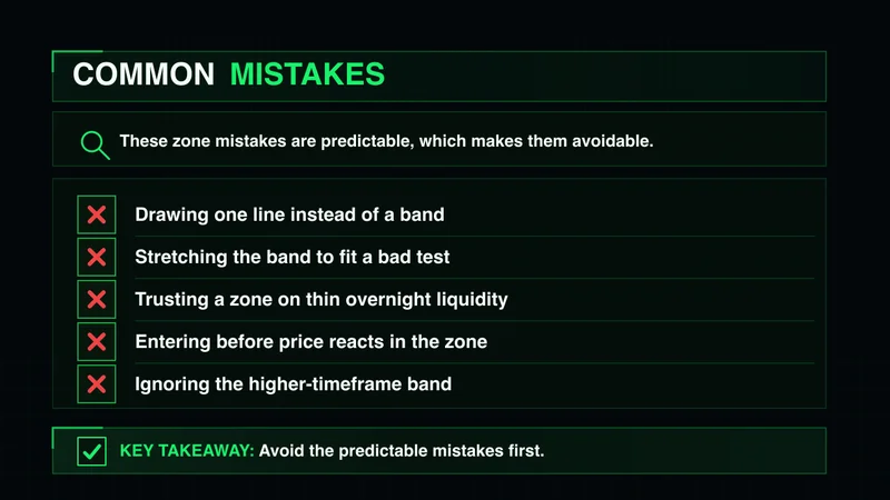 Red-X checklist of five common support and resistance zone mistakes new traders should avoid