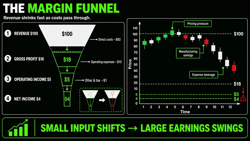 Tesla margin funnel from $100 of revenue to about $4 of net income
