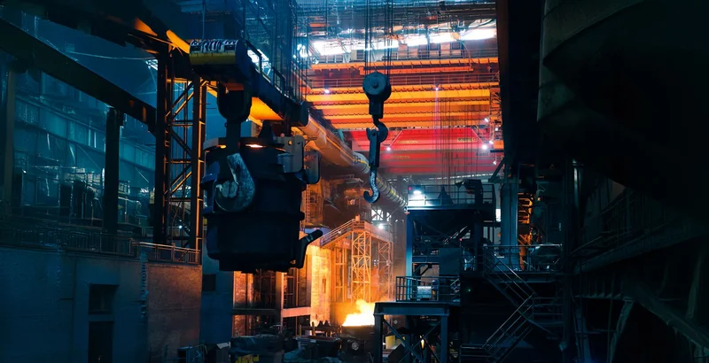 Electric arc furnace infrastructure under construction at a steel plant