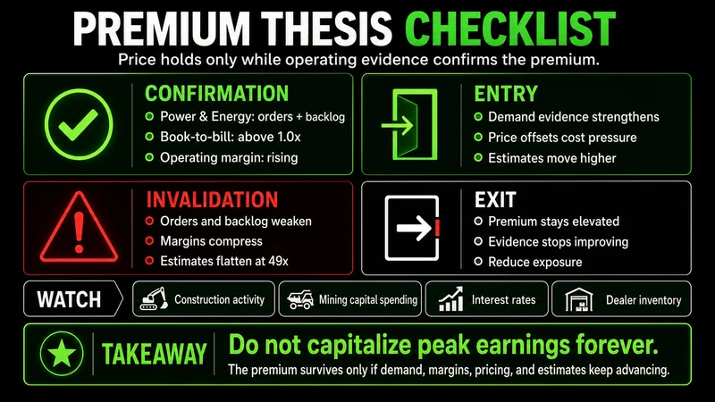 Checklist linking power orders, margins, pricing, and cyclical demand to valuation risk