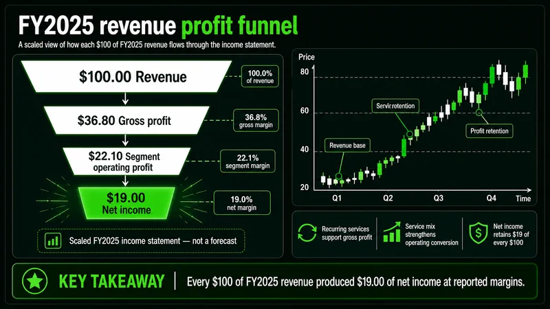FY2025 GE Aerospace revenue funnel showing gross, operating, and net profit margins
